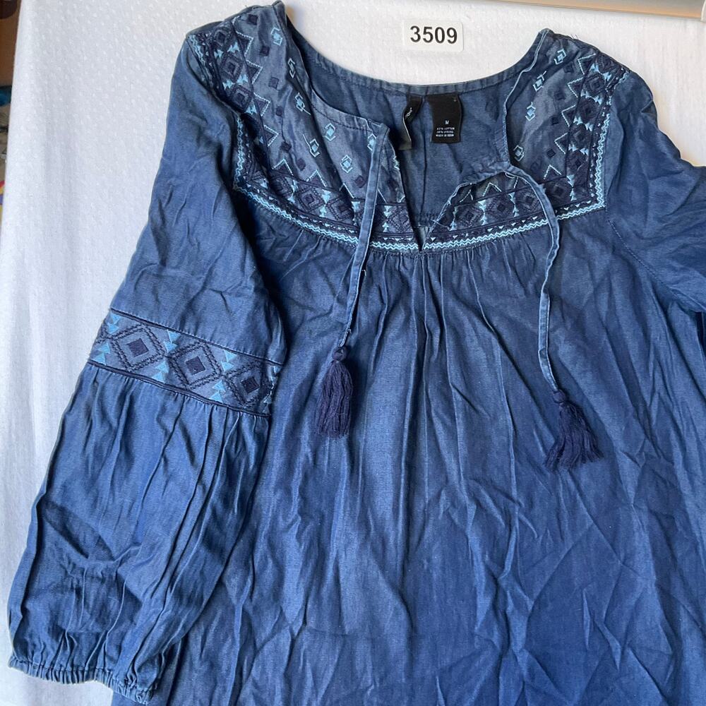 New Directions Women Long Sleeve V-neck Soft Denim Casual Midi Dress size M,Blue - Picture 8 of 10